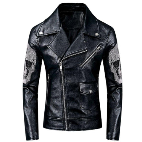 Jaqueta masculina de couro sintético para motociclistas